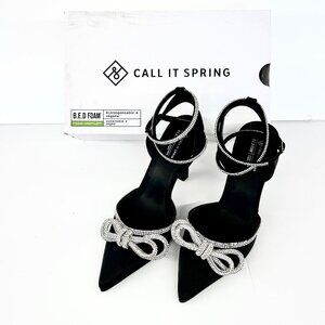 Sz 7.5 NWT Call It Spring Galaa Black Rhinestone Bow High‎ Heels Women